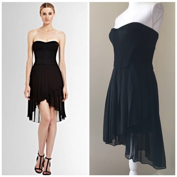 BCBG Black Strapless Corset Silk Chiffon Hi-Low Dress 4 - Picture 1 of 8